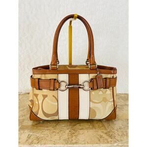 Coach Hampton op art tan/brown striped multicolored Carryall 13337